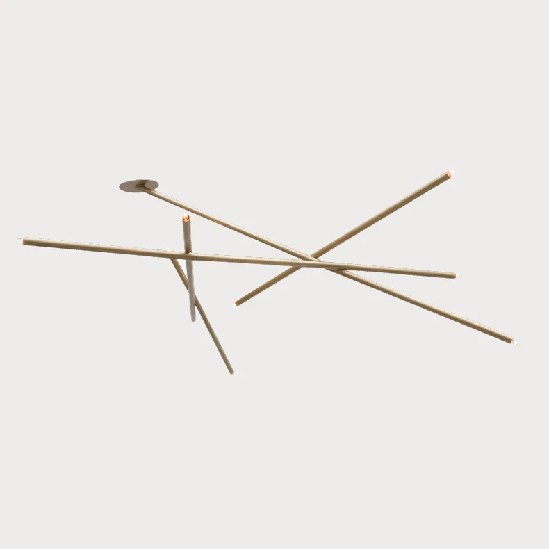 Sculptural brass chandelier with multiple asymmetrical arms extending in various directions, creating a dynamic composition by Cameron Crockford.