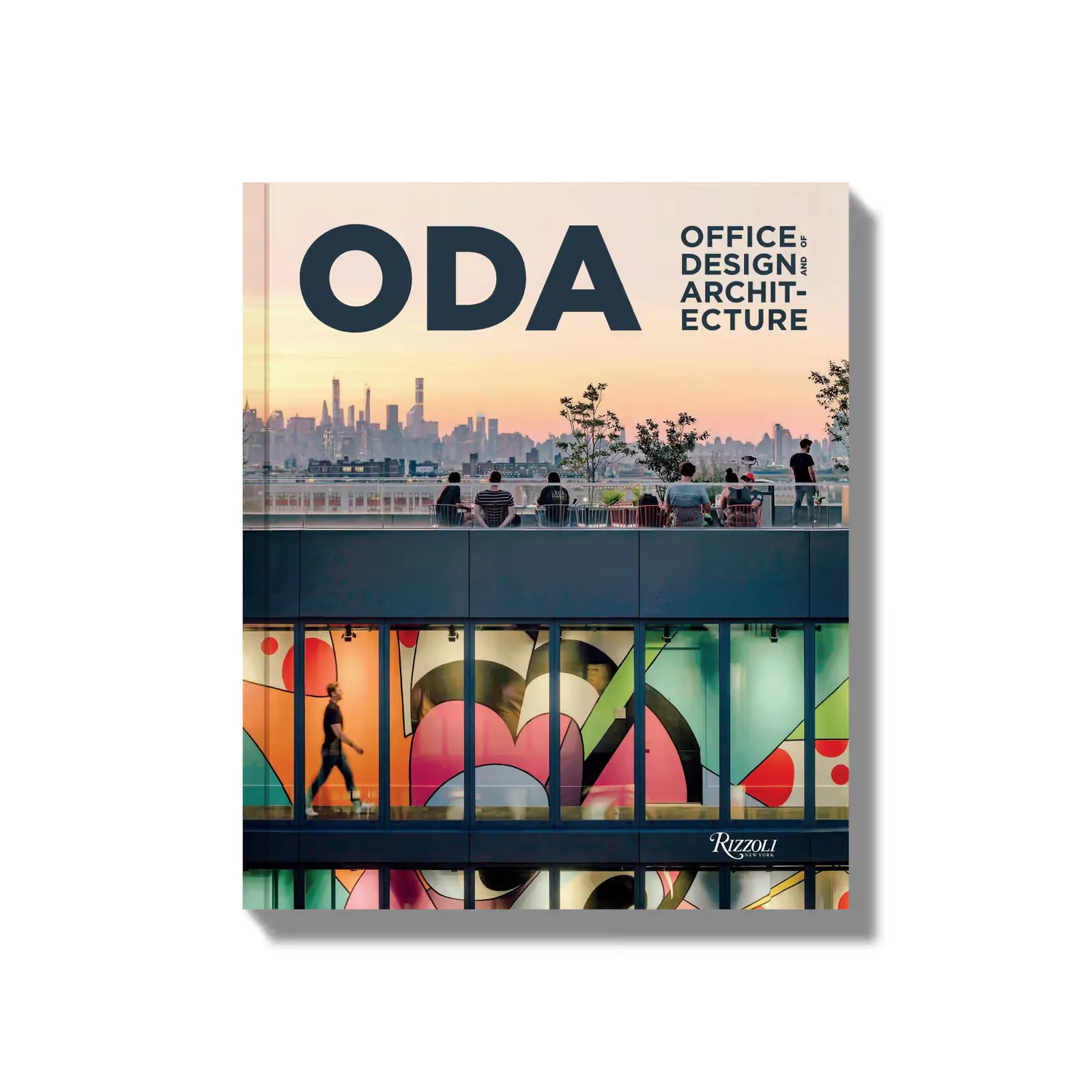 ODA Office Design Architecture book cover featuring a contemporary building facade with colorful interior spaces visible through windows and city skyline beyond by Michael Unsicker.