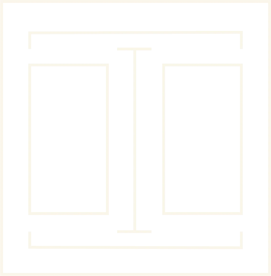 Architectural floor plan showing two rectangular spaces flanking a central vertical element with a horizontal base, by Oliver Rumney.