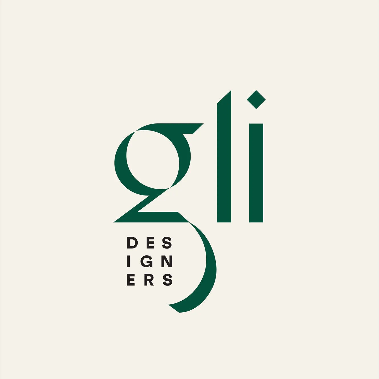 Branding identity for 291 Designers featuring a teal geometric logo with circular and angular elements, accompanied by vertical rectangular forms and serif letterforms on a cream background, by Rivka Fleischman.