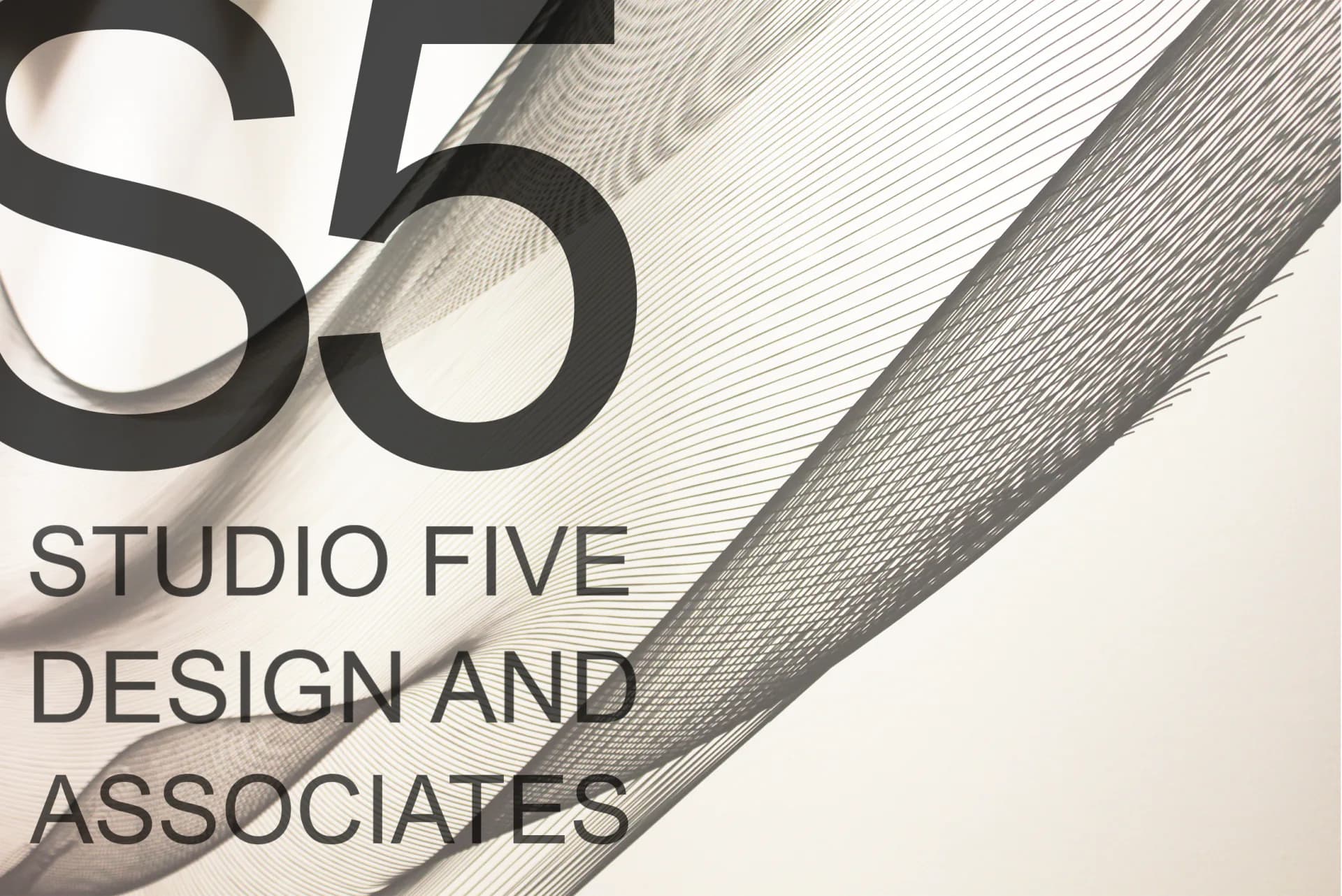 Studio Five Design and Associates branding identity with geometric typography and textured diagonal elements by Stella Peña.