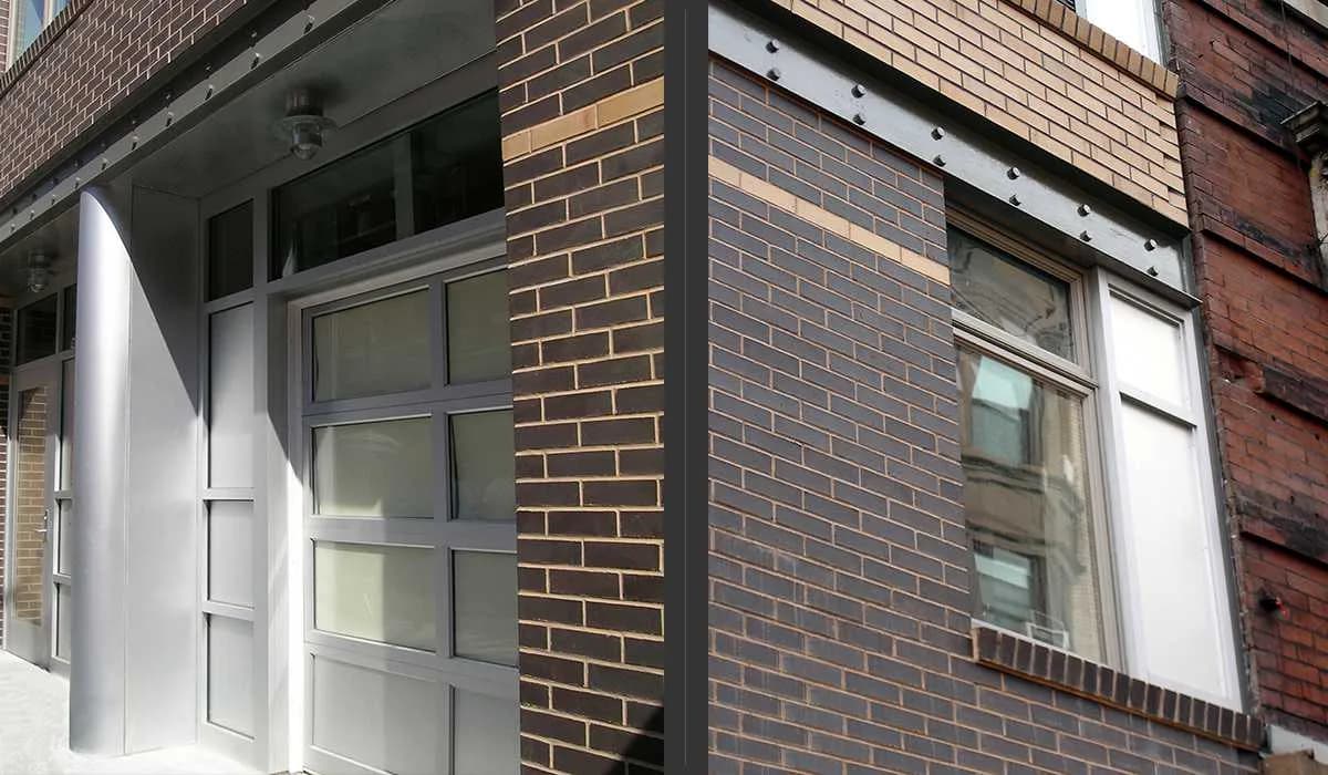 Brick facade with modern window and door installation featuring clean lines and neutral tones by Beyhan Karahan & Associates, Architects.