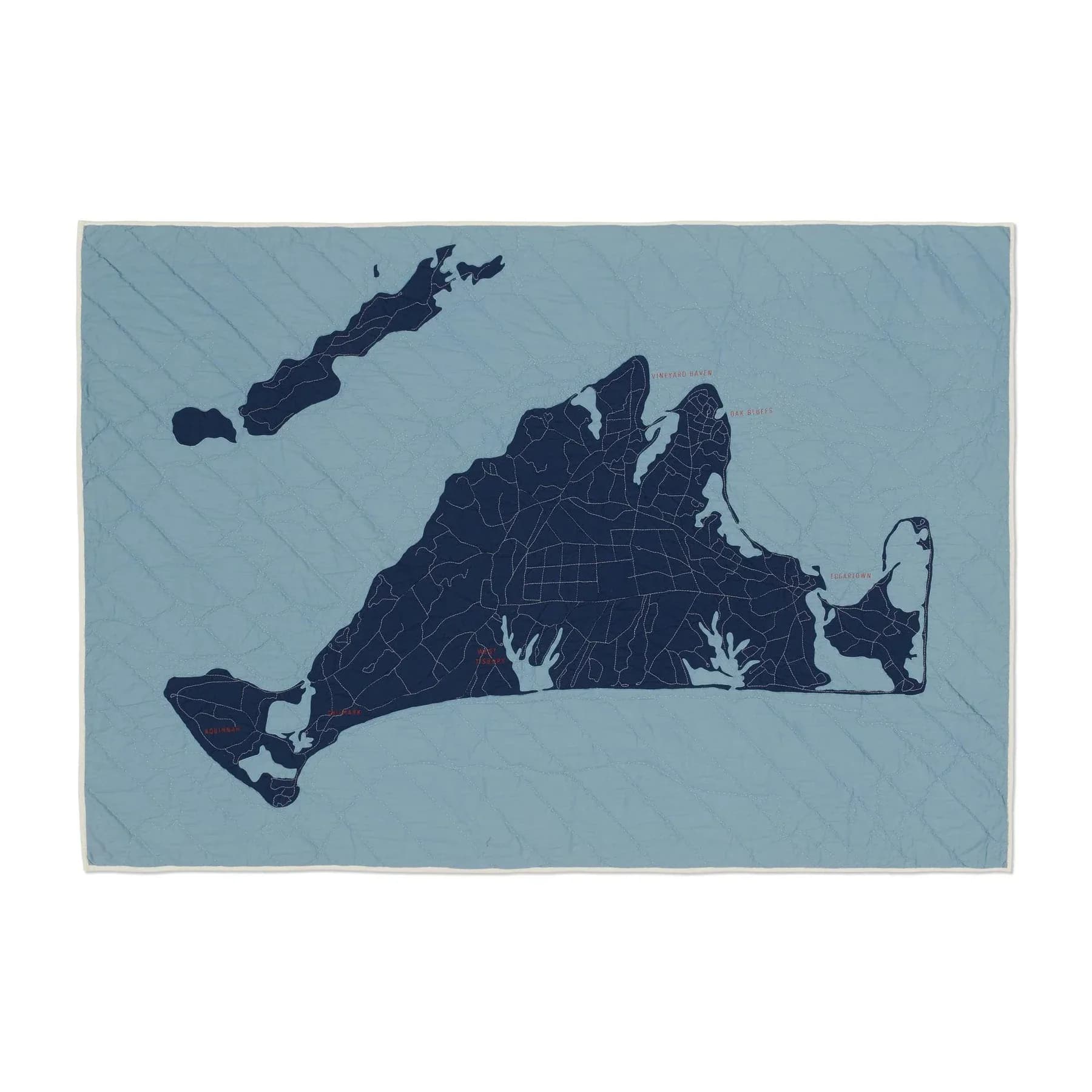Blue-toned map design of Martha's Vineyard with dark navy streets and watercolor elements, created by Haptic Lab.