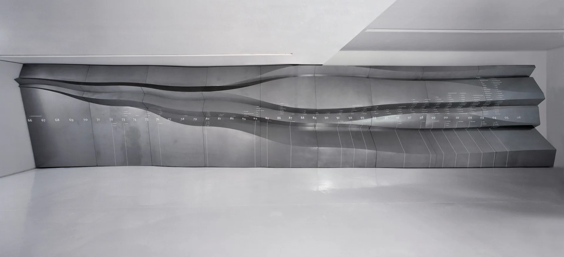 Curved architectural model or section study showing layered, undulating forms in grayscale tones by LYNCH EISINGER DESIGN Architects.