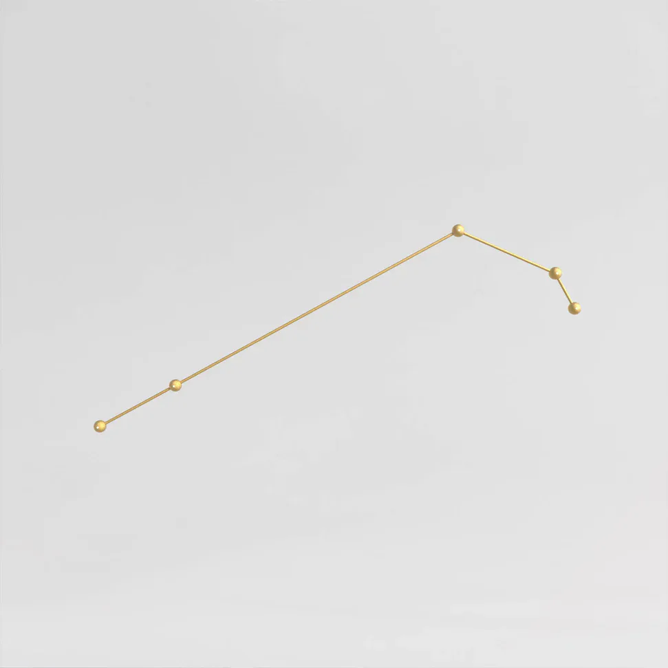 Minimalist line drawing with connected nodes showing an ascending then descending path in warm tan tones by Richard Clarkson Studio.