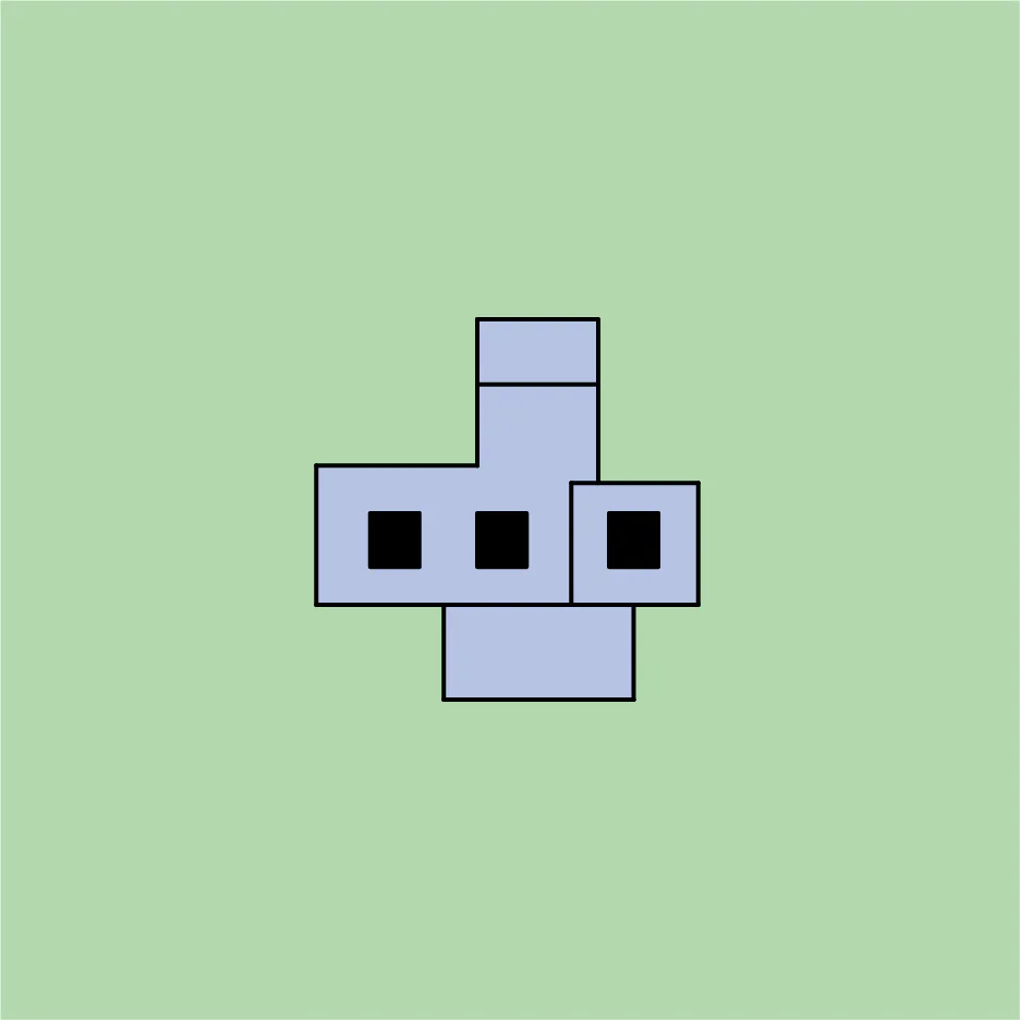 Isometric architectural diagram with light blue volumes and black square windows on pale green background by Stan Allen Architect.