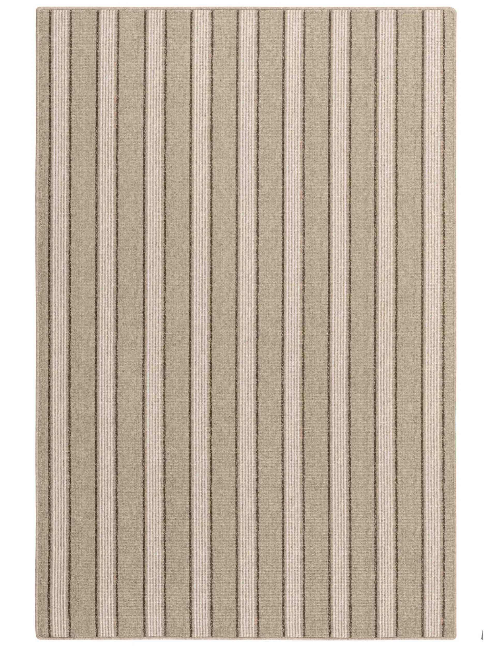 Neutral beige striped carpet with vertical ribbed texture pattern in varying widths by Stark Carpet.
